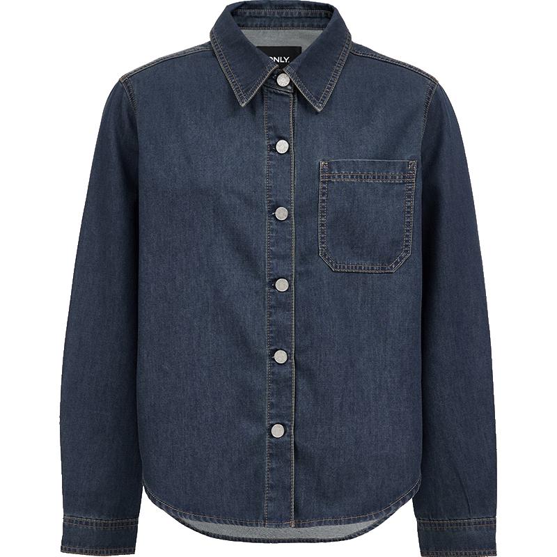 ONLY Women s Curved Hem Long Sleeve Denim Shirt L