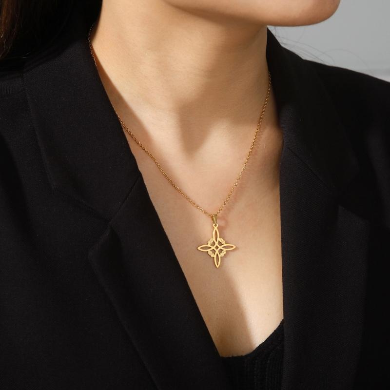 Fashion Celtic-Knot Pendant Necklace Witches-Knot Choker Chain Triquetra-Trinity Charm Clavicle Chain Jewelry Ornament