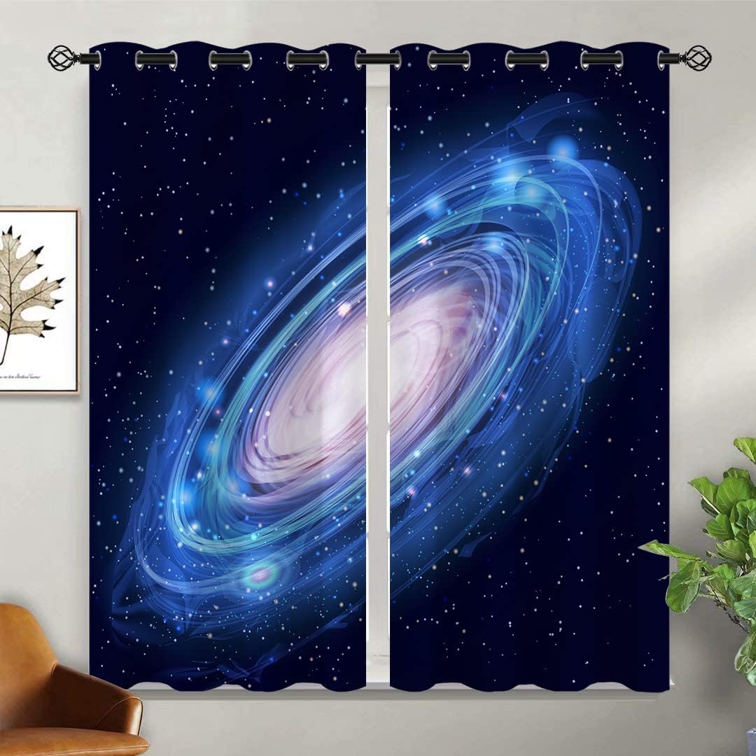 Halbverdunkelnde Vorhänge mit Galaxie-Motiv für Mädchen, Jungen, Kinder, Heimdekoration, galaktisches Universum, psychedelische Milchstraße, Ösen, wärmeisoliert 100W130H(CM)40x51in&Grommet Top