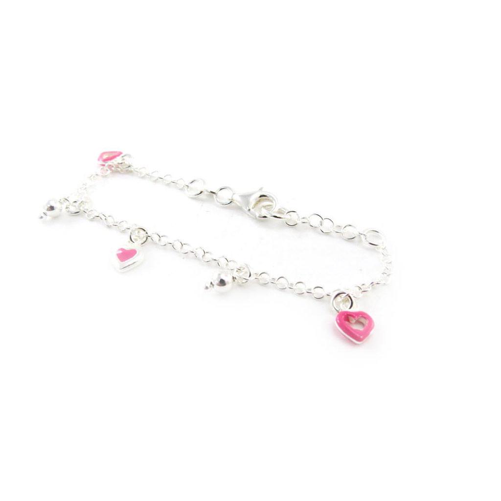 Les Trésors De Lily [J2084] - Bracelet Argent 'Ronde du Bonheur' coeurs rose