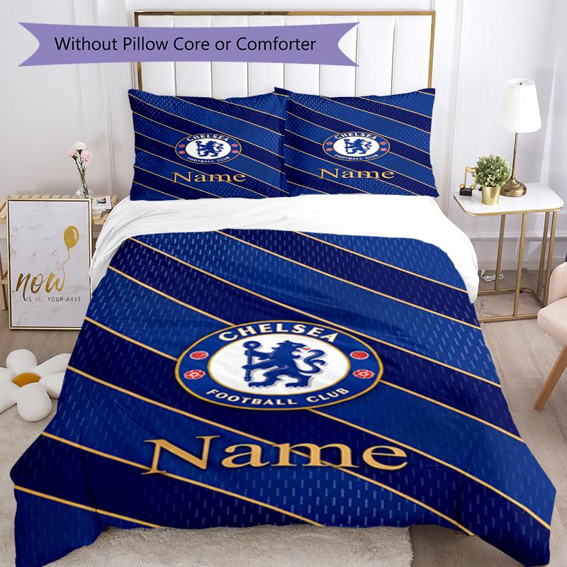 3Pcs Custom Name Chelsea Football Club Bedding Set Duvet Cover Closure Includes 1Duvet Cover 2Pillowcases Soft And Comfortable For All Seasons