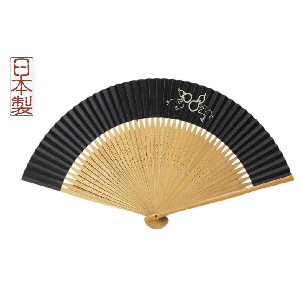 fan with gourd design made in for Handcrafted by paper Perfect for personal or x when Kyoto-style (black), Japan, hand-painted, men. artisans,