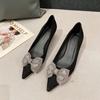 Fashion crystal beading bow flat shoes woman pointed toe suede leather moccasins women elegant bowknot flock loafers plus size 43