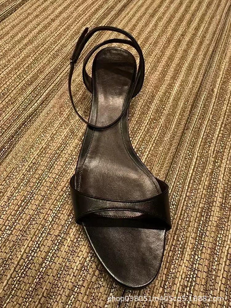 French Niche Kitten Heel Cowhide Sandals - Women's 2026 Summer Collection.