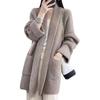 Damen Herbst und Winter Koreanische Version Mittellanger V-Ausschnitt Pullover Damenmantel Schlankmachender Fauler Stil Strickmantel