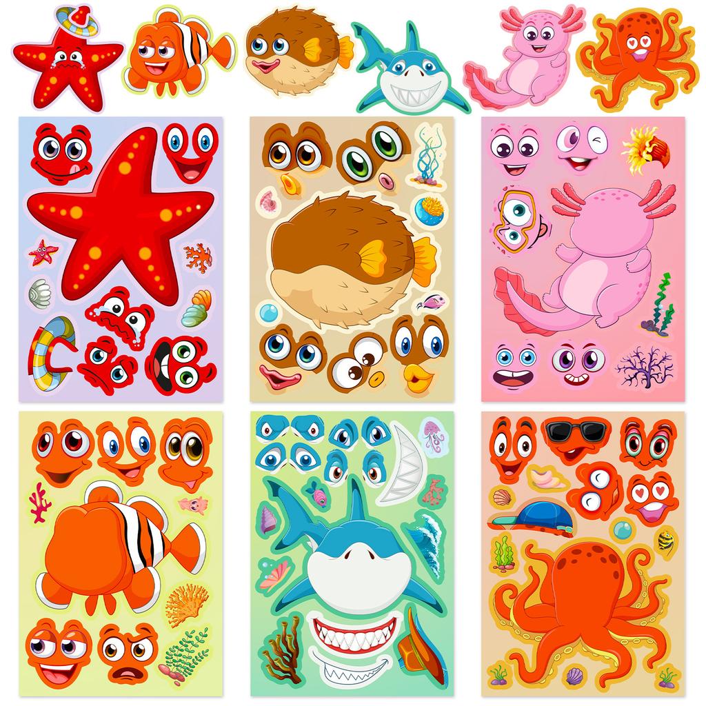 6 Packs Of Marine Creatures Cartoon Face-Changing Stickers Children'S Toys Elementary School Students Cartoon Cute Diy Puzzle