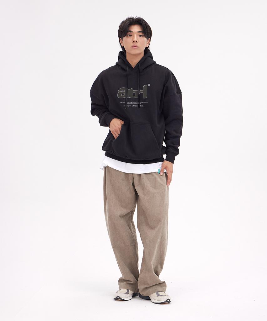 Atrl Basic Lettering 2 Oversized Wide Shoulder Hoodie_Black
