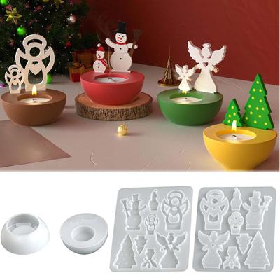 Christmas Silicone Candlestick Mold for Gypsum Resin Casting, Handcrafted Candle Holder Mould for Holiday Home Decor Supplies