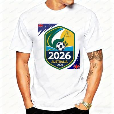 T-shirt de Football Australie 2026 pour Hommes Femmes Kangourou Drapeau Australien Badge Graphique T-shirt Décontracté Manches Courtes Hauts en Coton