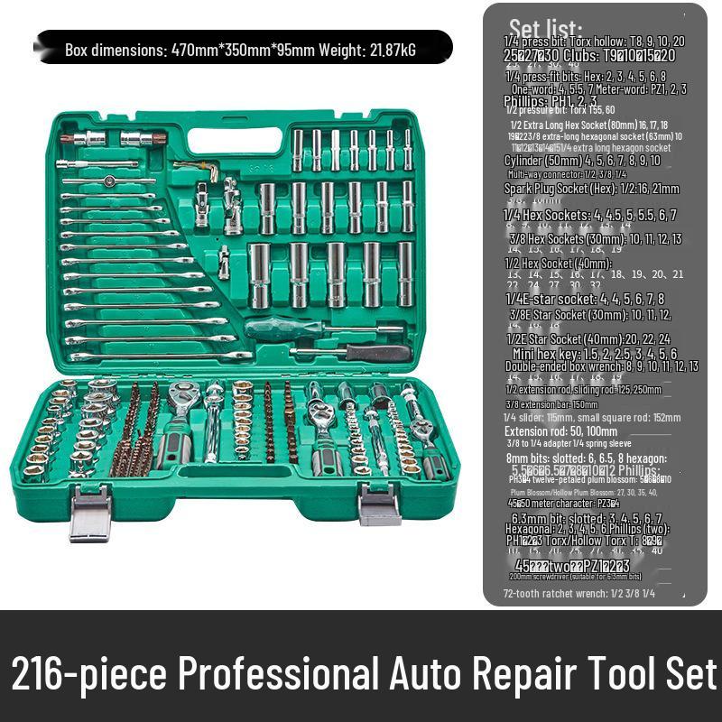 216-Piece Multi-Functional Ratchet Wrench & Socket Set for Car and Motorcycle Repairs