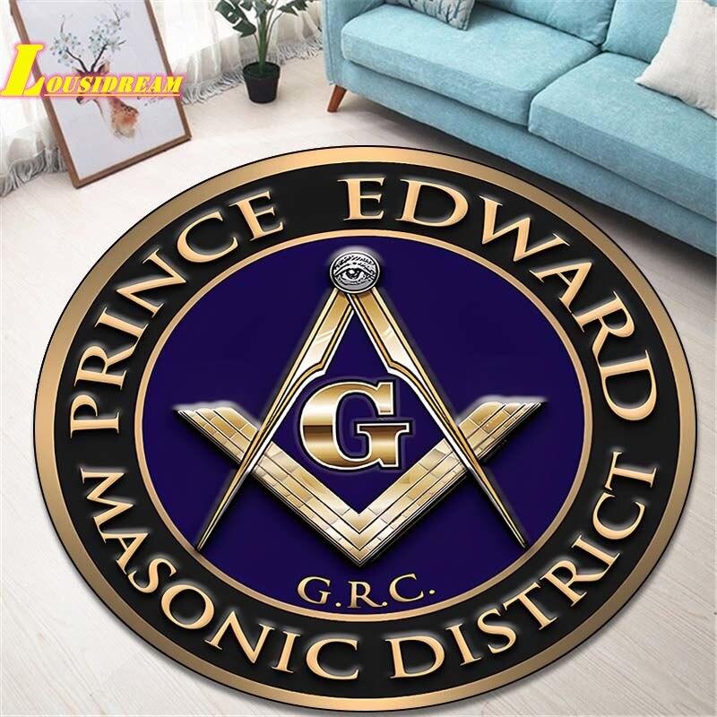 Masonic Logo Rugs Round Rugs Home Decor Rugs Non-Slip Balcony Bathroom Door Mats Outdoor Picnic Mats Office Decor Floor Mats