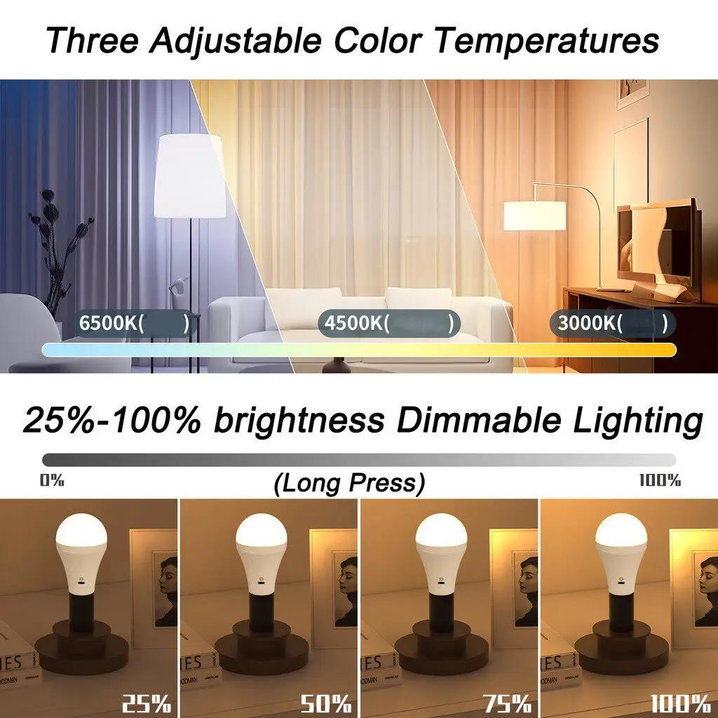 Latest 10W Light Bulb USB C Rechargeable with Remote Control Battery Powered Light Bulb E27 Touch Control Dimmable LED Bulb