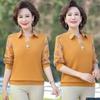 Middle-aged Women's T-shirt Top Long Sleeve Tur Down Collar Mother's Bottoming Shirt Spring Clothes New Blouse