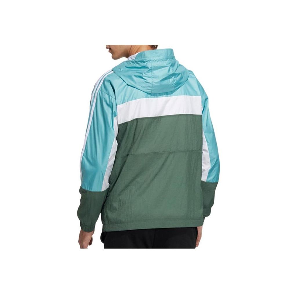 Adidas Neo Logo Bestickte Gestreifte Colorblock Zip-Up Hoodie Jacke Herren Jacke Blau Grün H57440