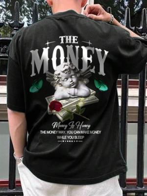 Money Angel Men Cotton T-shirt Luxury Brand Fashion Big Size Top Casual Short Sleeve Streetwear Classic Print New Arrival Tee