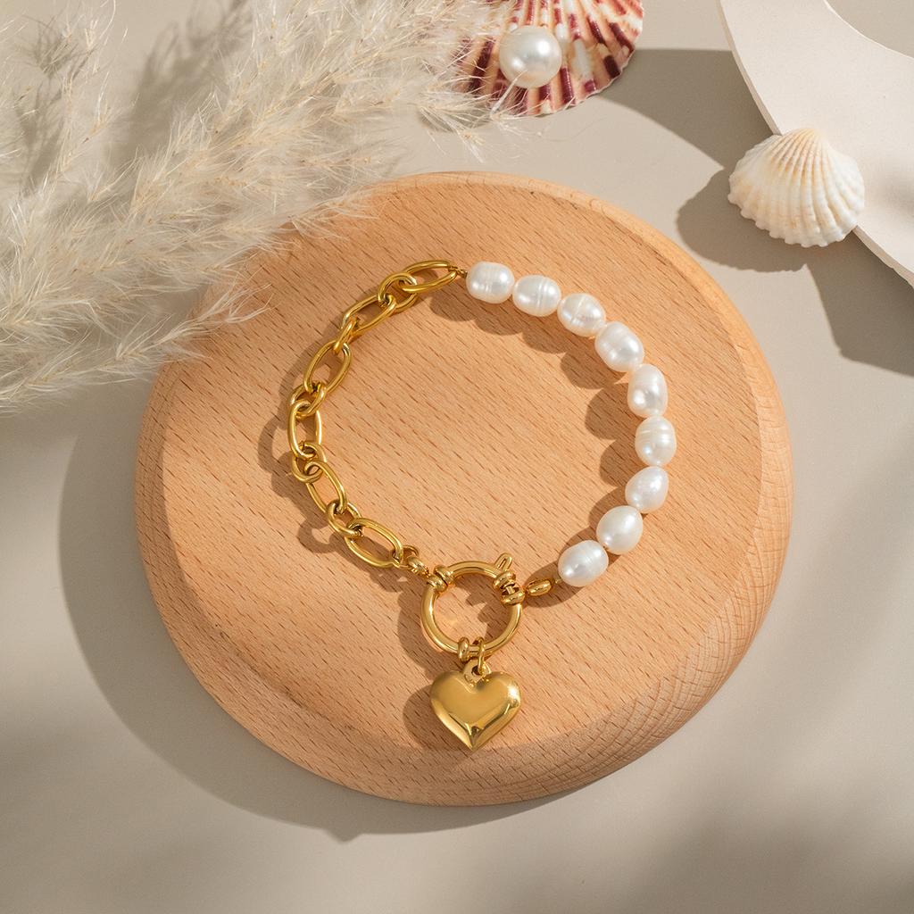 Yori Pearl Romantic Heart Bracelet for Women Temperament Popular Waterproof Retro Classic Stainless Steel Jewelry Gift