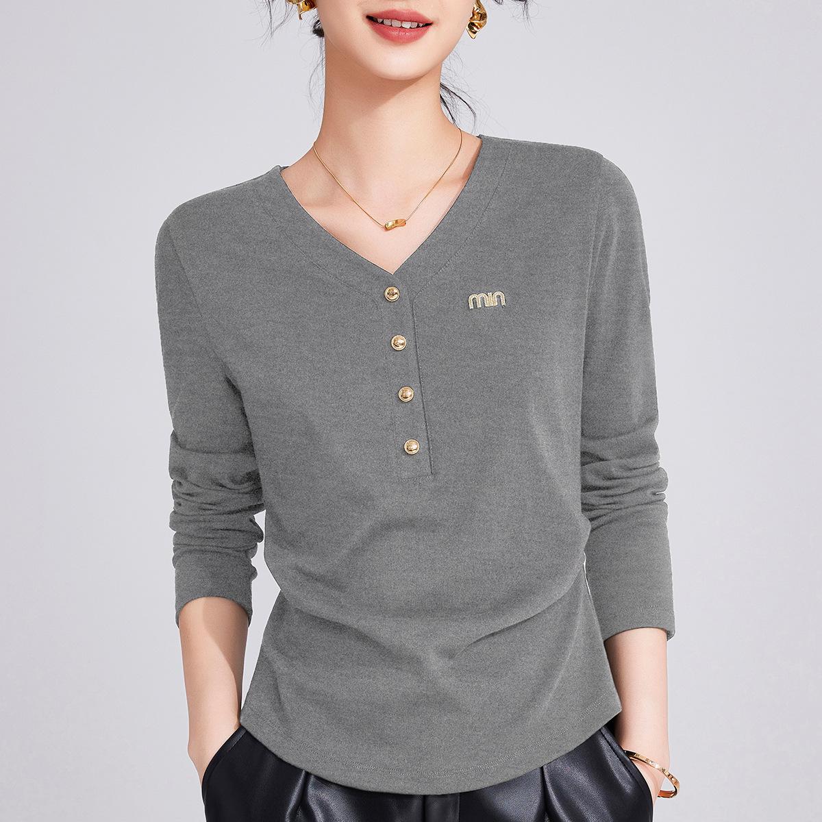 

White women s clothing spring and autumn new design sense irregular curved hem button long sleeve women XXXL