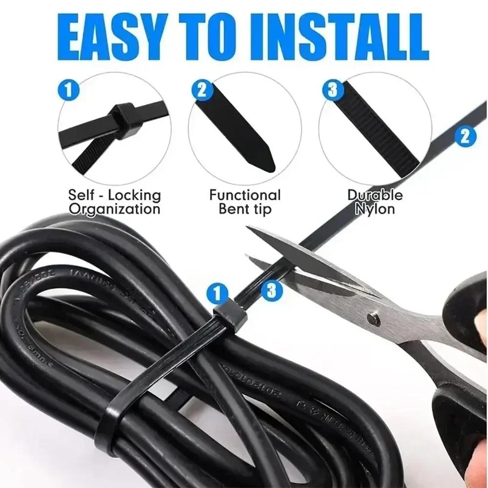 1000/100Pcs Plastic Nylon Cable Tie Self-locking Cord Ties Straps Fastening Loop Adjustable Wire Ties Home Hardware Organizer