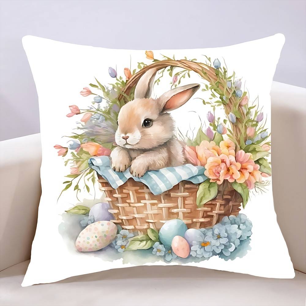 

Easter Rabbit Pillow Case Cushion Cover Soft Cute Throw Pillow Case For Car Sofa Pillowcase Polyester With Zipper 16x16Inch