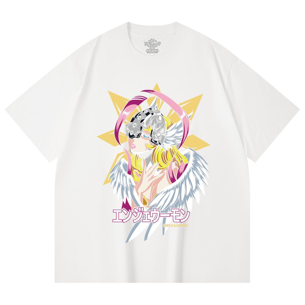 230 g/m² 100% Baumwolle Digimon V5 Angewomon Aufdruck Unisex Schweres Baumwoll-T-Shirt