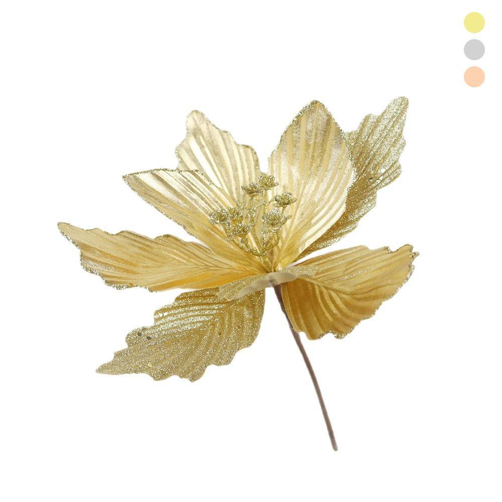 Glossy Fabric Christmas Tree Flowers Bright Color Christmas Tree Decoration  Store Display