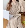 Women's 2025 Autumn/Winter Plush Pajama Set: Vertical Stripe Robe & Lined Nightgown