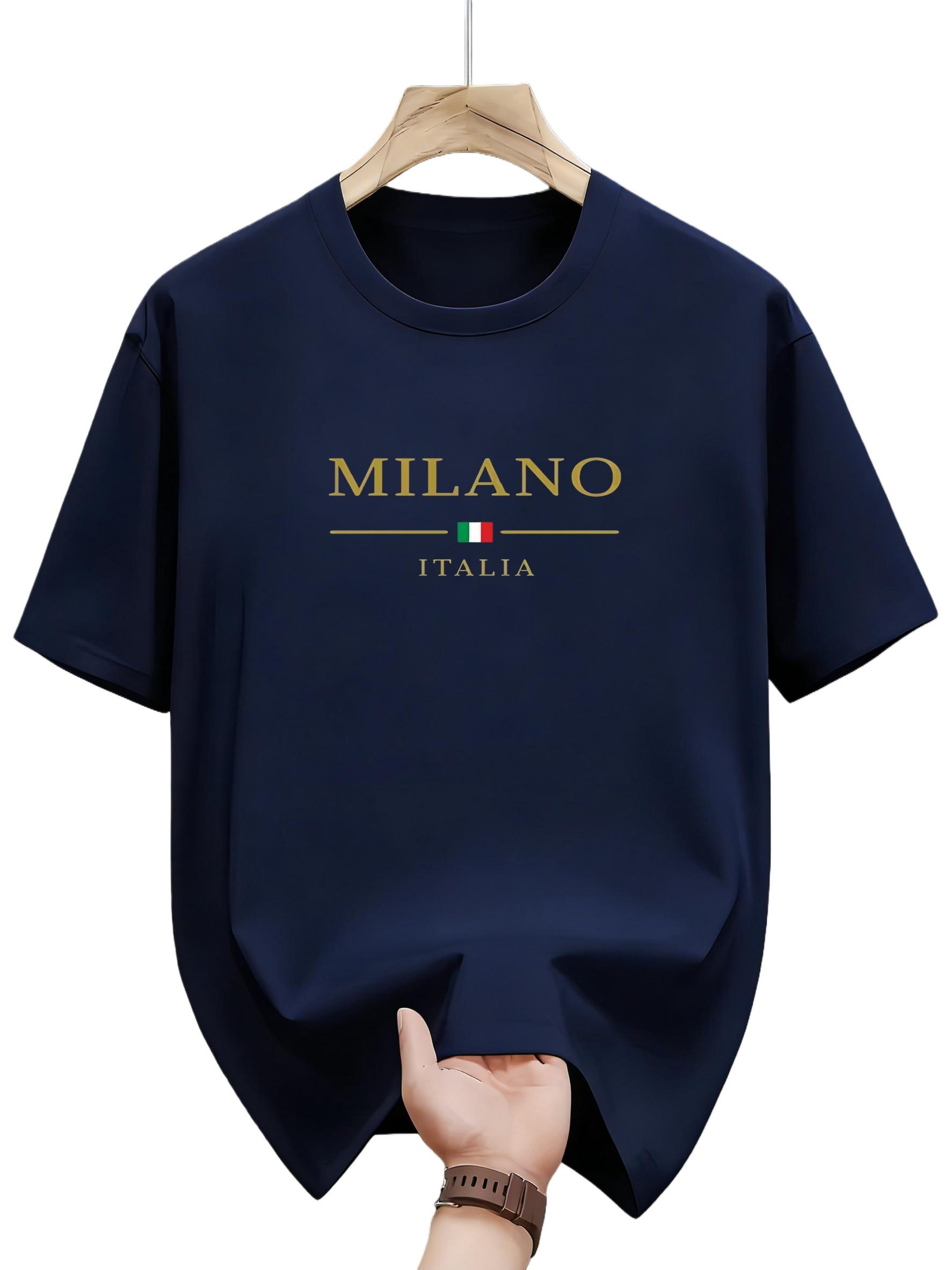 

Mens summer 100 cotton fashionable casual loose plus size MILANO ITALIA pattern printed sports round neck short sleeved Tshirt S