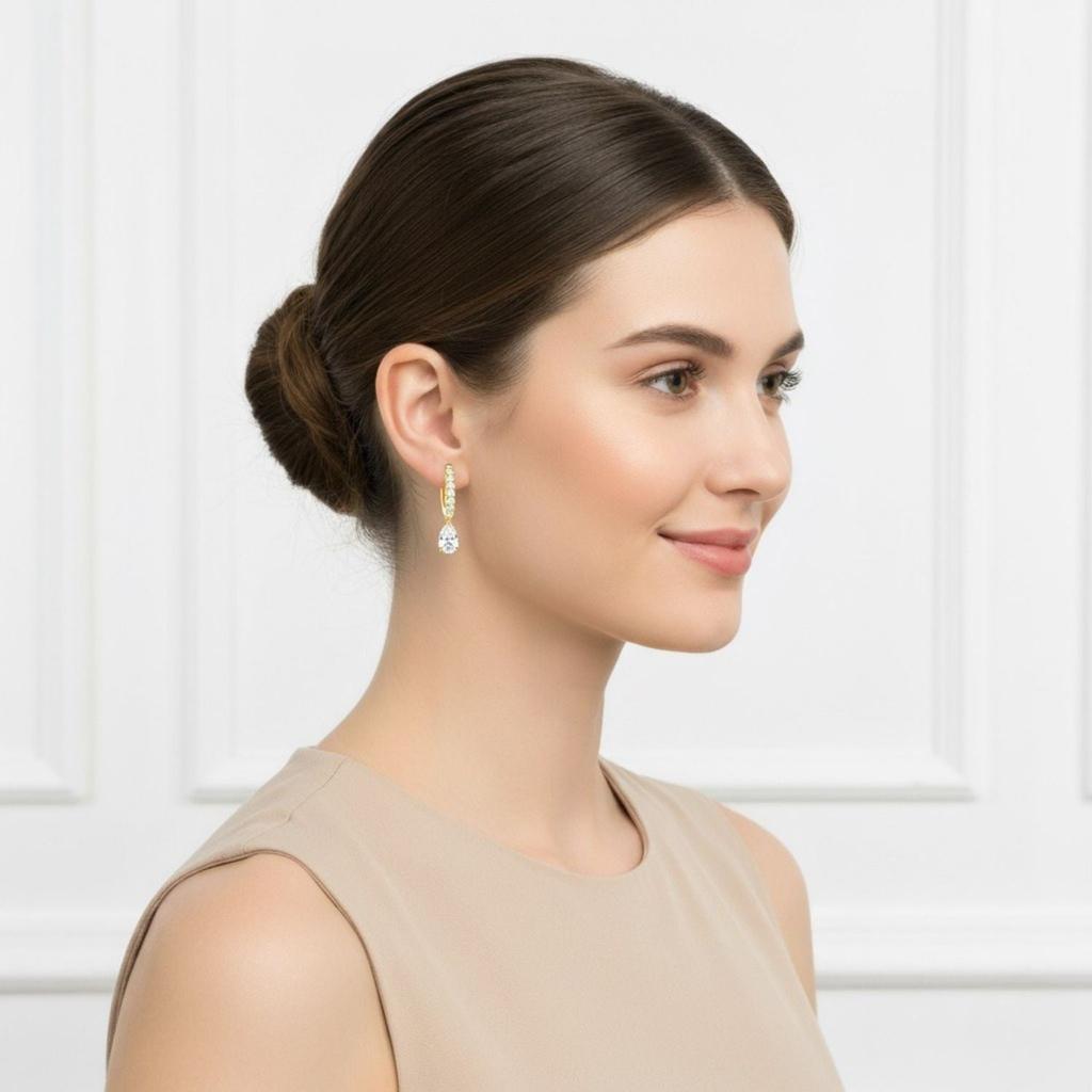 Pear Drop Dangle Earrings - 925 Sterling Silver Yellow Plated