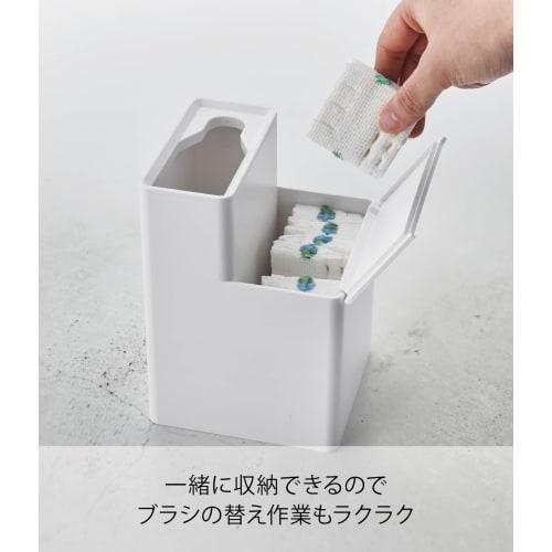 Yamazaki Tower Toilet Brush Case with Storage, Flushable Toilet Brush, White, Approx. 4.5" W x 4.5" D x 6.7" H, 5722