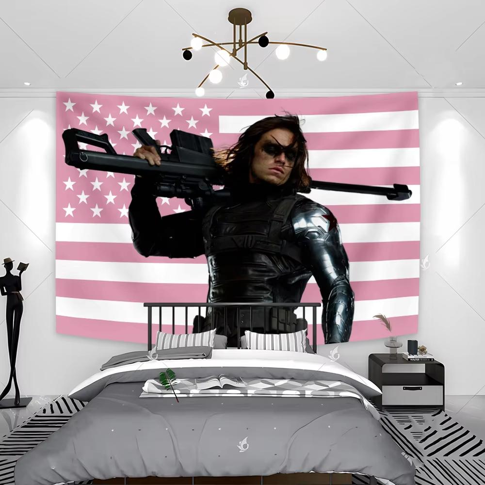 

Bucky Barnes Flag Tapestry Pink American Flags Banner Aesthetic Wall Art Decor Bedroom Home Decor Background Cloth Festival Gift 74x94cm(29x37in)