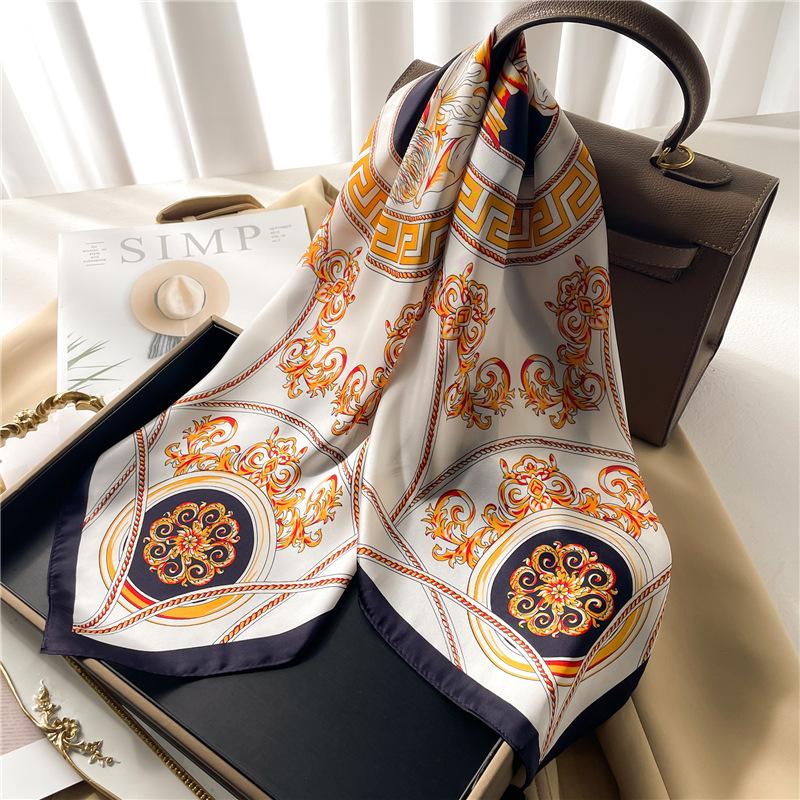 Simulation Silk Scarf 70Cm Small Square Scarf Versatile Silk Scarf Decorative Scarf Scarf Scarf Old Flower Letter Silk Scarf