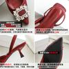 Red high-heeled sandals women's outer wear summer 2025 new pointed-toed empty bag-head women's shoes rhinestone square buckle stiletto shoes