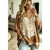 Women's Oversized Loose V-neck T-shirt Top, Bata Shirt with Seven Quarter Sleeves Loose Shirt, Bohemian Style Casual T-shirt