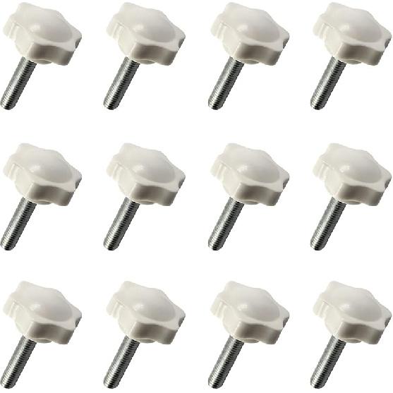 12Pcs M10x12 Male Thread Star Hand Tightening Knob Screw 38mm White Plastic Hex Shape Handle M10x12