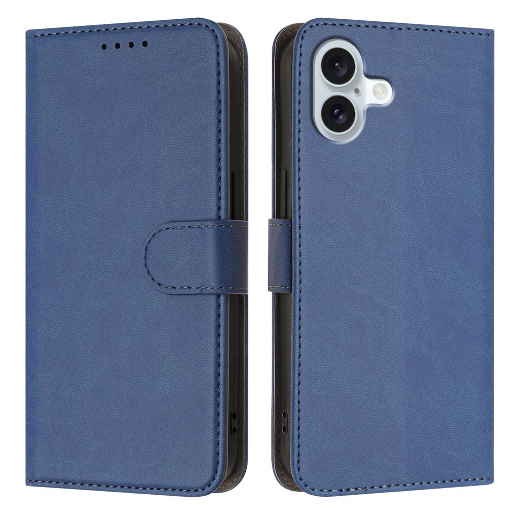For iPhone 16 Plus Leather Case Solid Color Phone Cover with Wallet