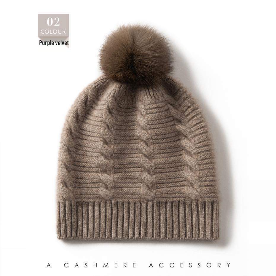 Damen Kaschmir Bommelmütze - Warm, Ohrenschützend Gestrickt für Herbst & Winter