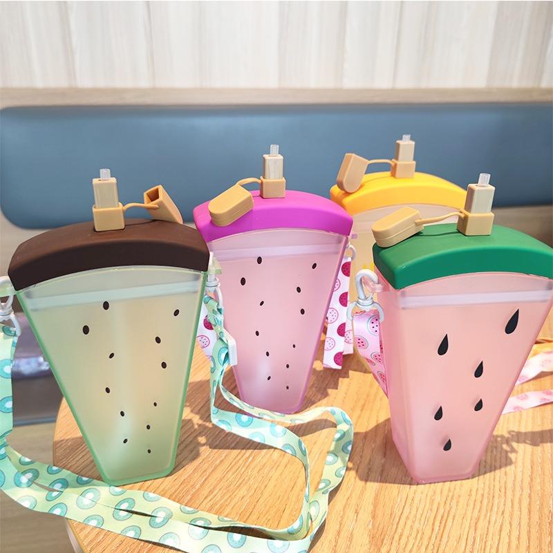 1pcs Watermelon Water Bottle Portable with Adjustable Strap Straw Cup Fashion Design ABS Material Leak Proof for Outdoor Sports