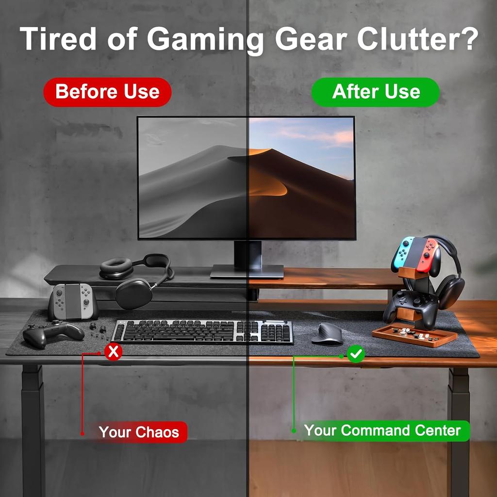 Supporto in Legno Massiccio per Controller e Cuffie, Rack Organizzatore Doppio per Controller, Adatto a , Gamepad, Supporto per Cuffie per Figlio, Marito, Fidanzato