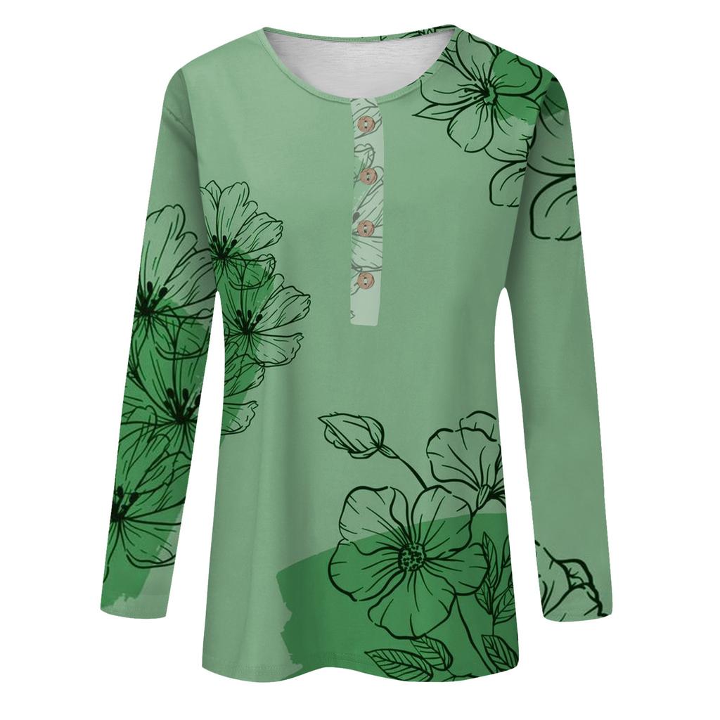 Damen-Oberteile mit Knopfleiste, Blusen, Damen-Oberteile, lässig, für den Alltag, langärmelig, V-Ausschnitt, modischer Aufdruck, Hemdoberteile, T-Shirt, Pulloveroberteile