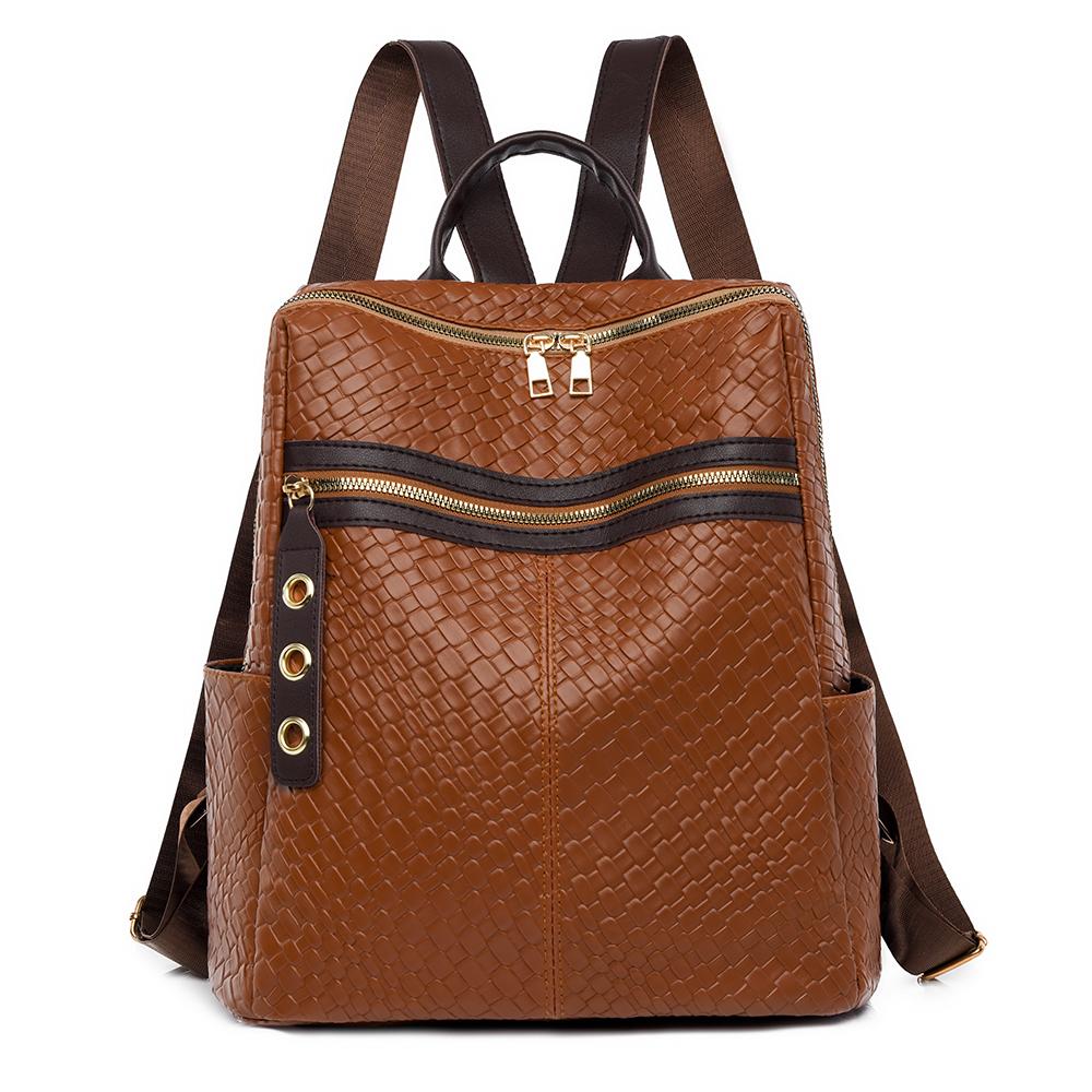 Contrast Backpack Women's Soft Leather Outdoor Travel Backpack