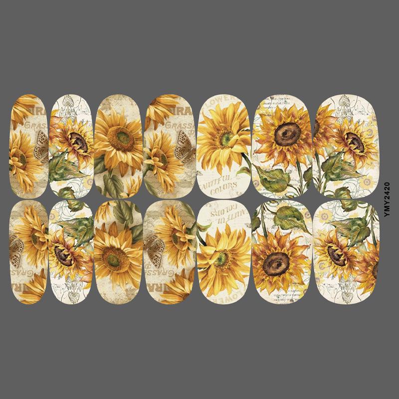 Sunflower Waterproof Nail Art Stickers - Full Cover Floral Series (YMY2414-2428)