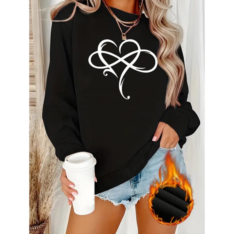 Valentine's Day Women's Retro Heart Print Long Sleeve Casual Round Neck Sweatshirt
