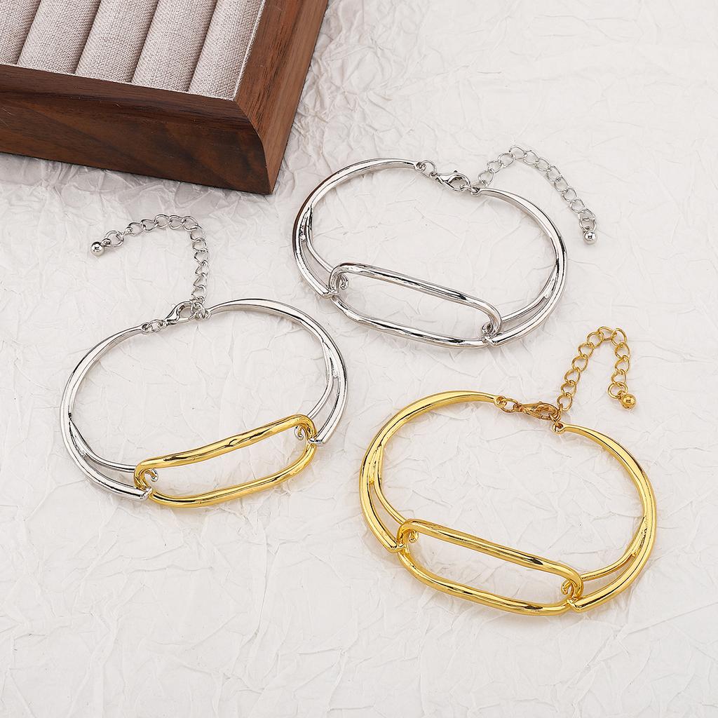 Exclusive Design Two-color Simple Bangle Bracelet for Women Hollow Cuff Bracelet Minimalist Wrist Jewelry