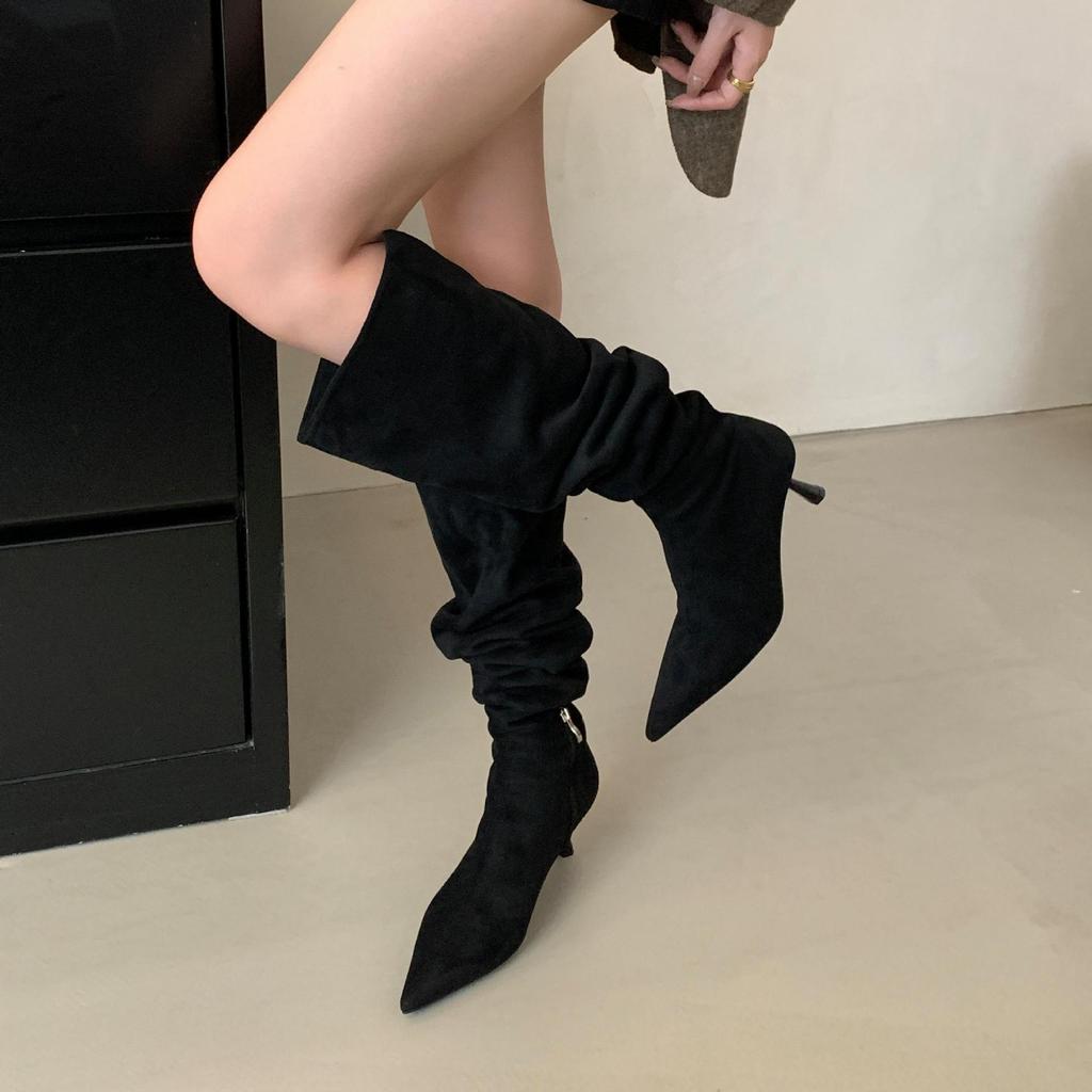 2025 Autumn and Winter New Fashion Versatile Versatile But Knee Long Tube Stacking Boots Thin Heel High Heel Western Cowboy Boots Women