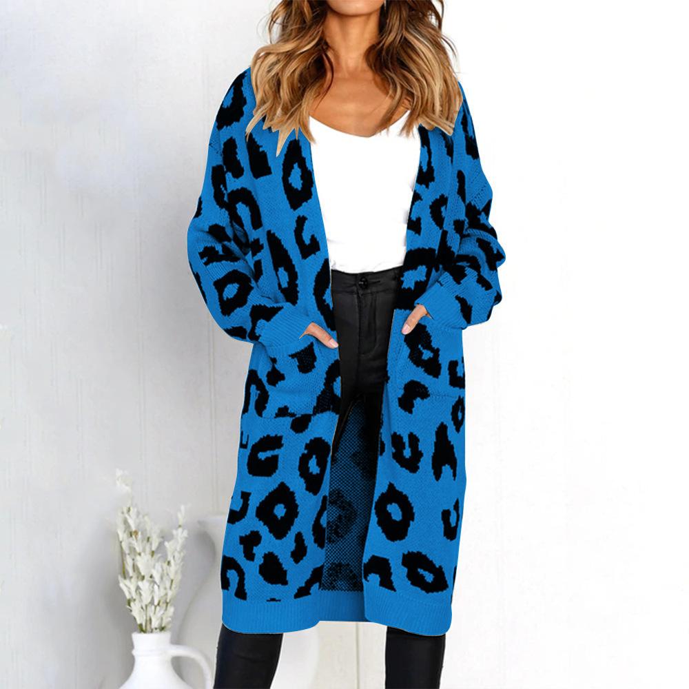 Women Cardigan Long Sleeve Knitted Sweater Spring Autumn Plus Size Leopard Print Cardigans Ladies Thick Clothes Outdoor