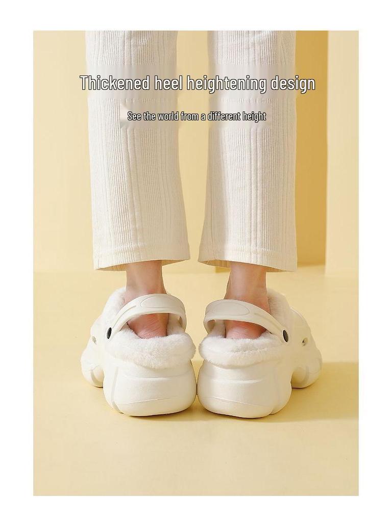 Women's Fleece-Lined Clogs: New 2023 Style, Removable Liner, Thick Sole, Height-Boosting, Office & Outdoor Winter Slippers.