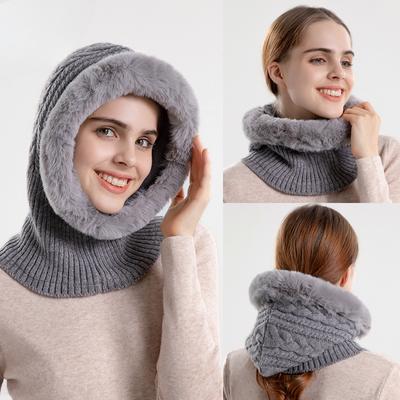 Women's Cold-Proof Knitted Hat Fleece-lined Thickened Scarf Integrated Hat Warm Ear Protection Sleeve Cap