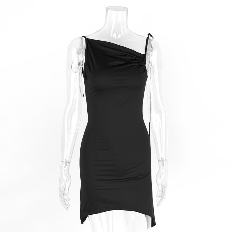 Women s Summer 2025 Backless Ruched Tie-Up Asymmetrical Dress Extra Small