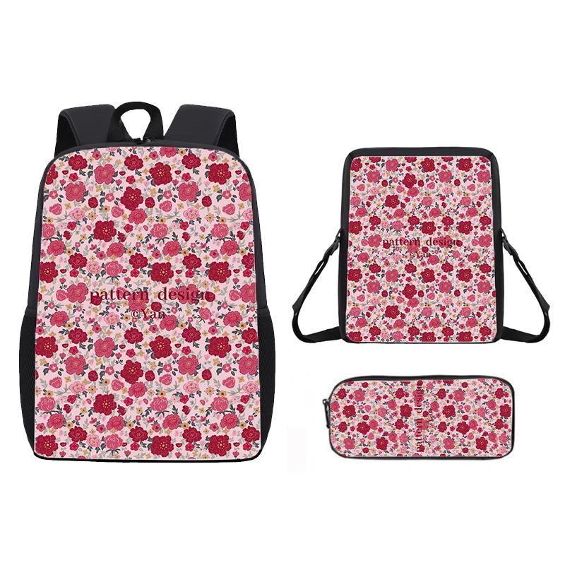 Student Flower School Bag Children S Backpack Primary And Secondary School Student Casual Backpack Printed Three-Piece Set pencil bag