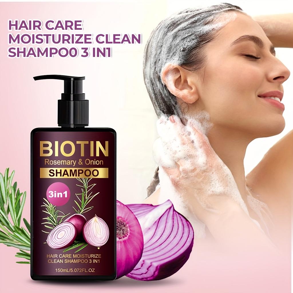 Biotin, Rosmarin und Zwiebel 3-in-1 Shampoo - Tiefenreinigung und Feuchtigkeitspflege, Starkes und Trockenes Haar, Reduziert Haarbruch, Für Alle Frisuren Geeignet